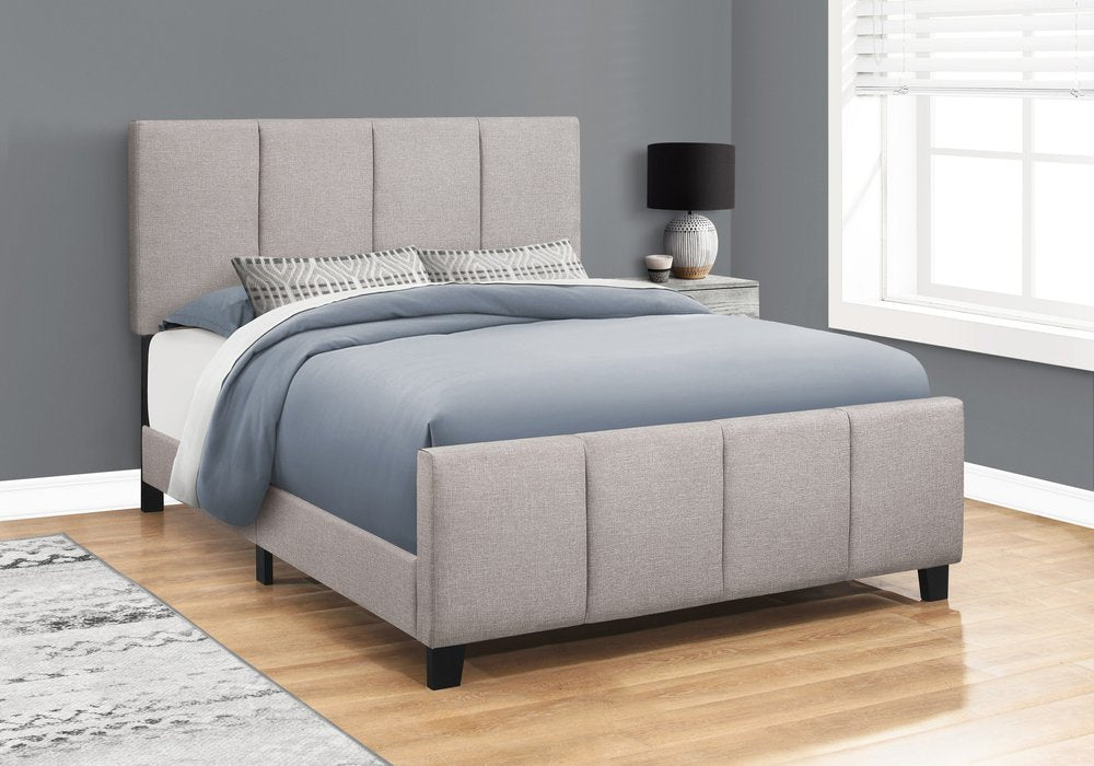 Gray and Black Tufted Linen Queen Bed Frame