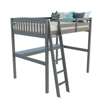 White Solid Wood Full Double Size Loft Bed with Desk and Storage