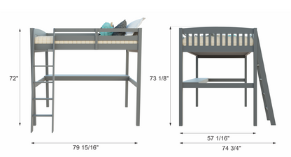 White Solid Wood Full Double Size Loft Bed with Desk and Storage