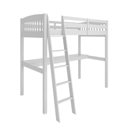 White Solid Wood Full Double Size Loft Bed with Desk and Storage