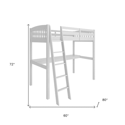 White Solid Wood Full Double Size Loft Bed with Desk and Storage