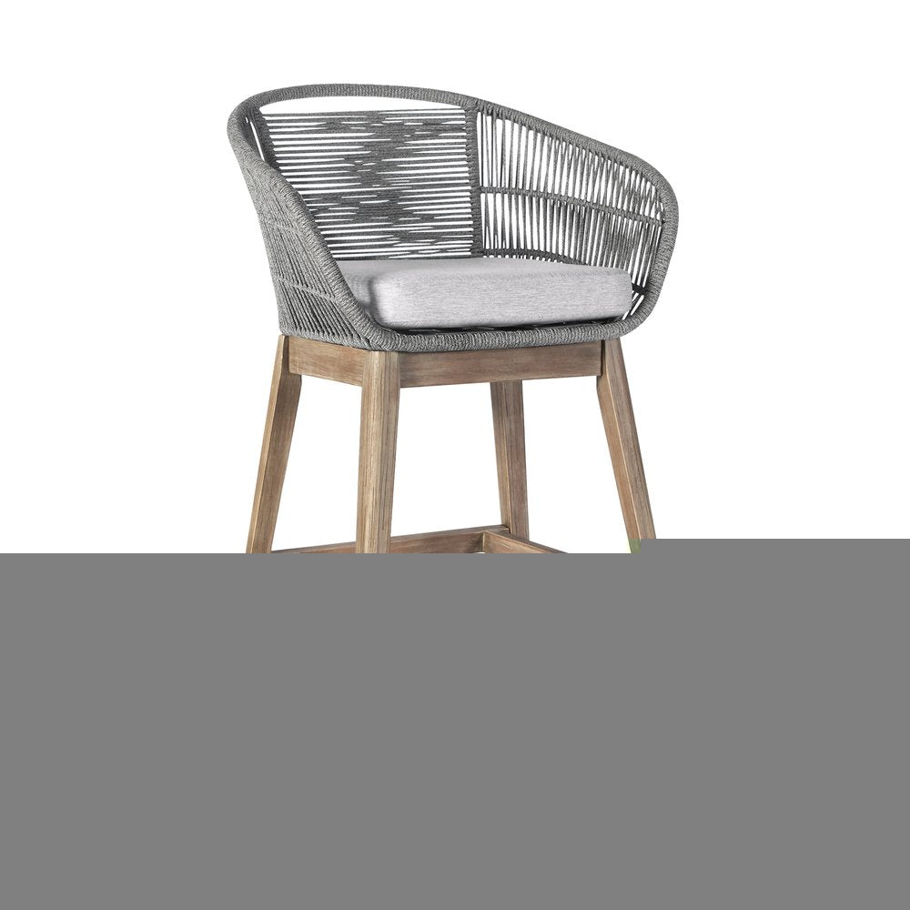 43" Gray Solid Wood Low back Outdoor Bar Height chair with Footrest