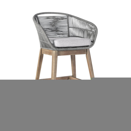 43" Gray Solid Wood Low back Outdoor Bar Height chair with Footrest