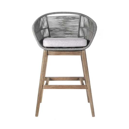 43" Gray Solid Wood Low back Outdoor Bar Height chair with Footrest