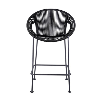 40" Black Metal Low back Outdoor Counter Height Bar chair with Footrest