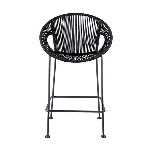 40" Black Metal Low back Outdoor Counter Height Bar chair with Footrest