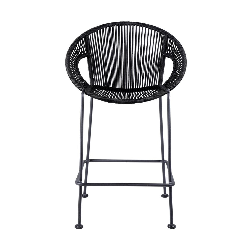 40" Black Metal Low back Outdoor Counter Height Bar chair with Footrest
