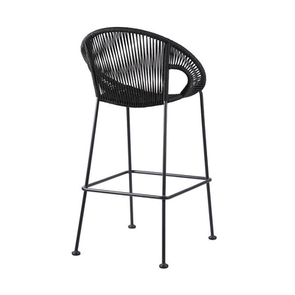 40" Black Metal Low back Outdoor Counter Height Bar chair with Footrest