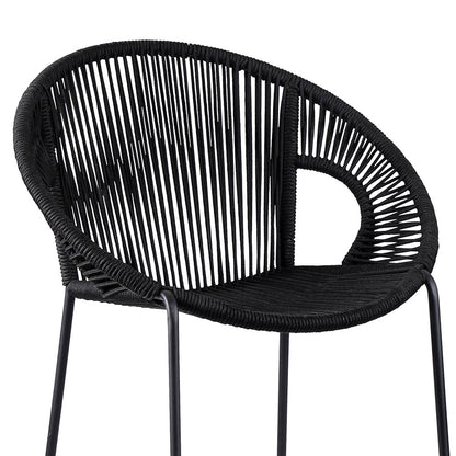 40" Black Metal Low back Outdoor Counter Height Bar chair with Footrest