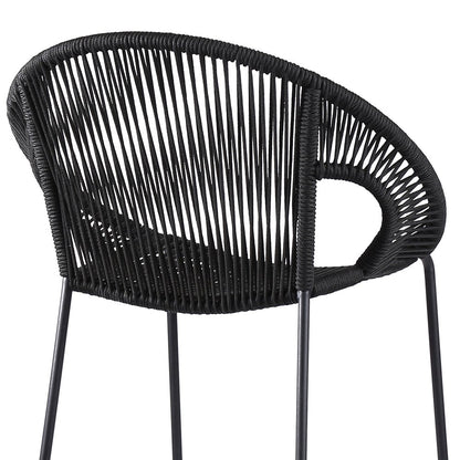 40" Black Metal Low back Outdoor Counter Height Bar chair with Footrest
