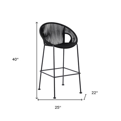 40" Black Metal Low back Outdoor Counter Height Bar chair with Footrest