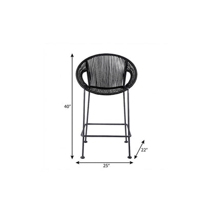 40" Black Metal Low back Outdoor Counter Height Bar chair with Footrest