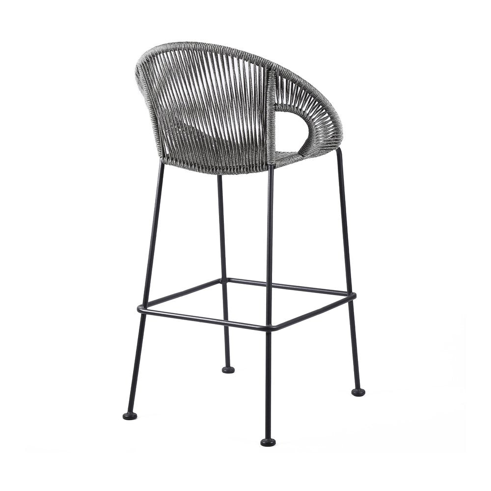 40" Light Gray Metal Low back Outdoor Counter Height Bar chair with Footrest