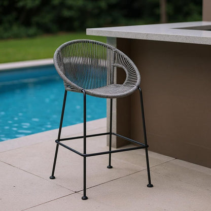 40" Light Gray Metal Low back Outdoor Counter Height Bar chair with Footrest