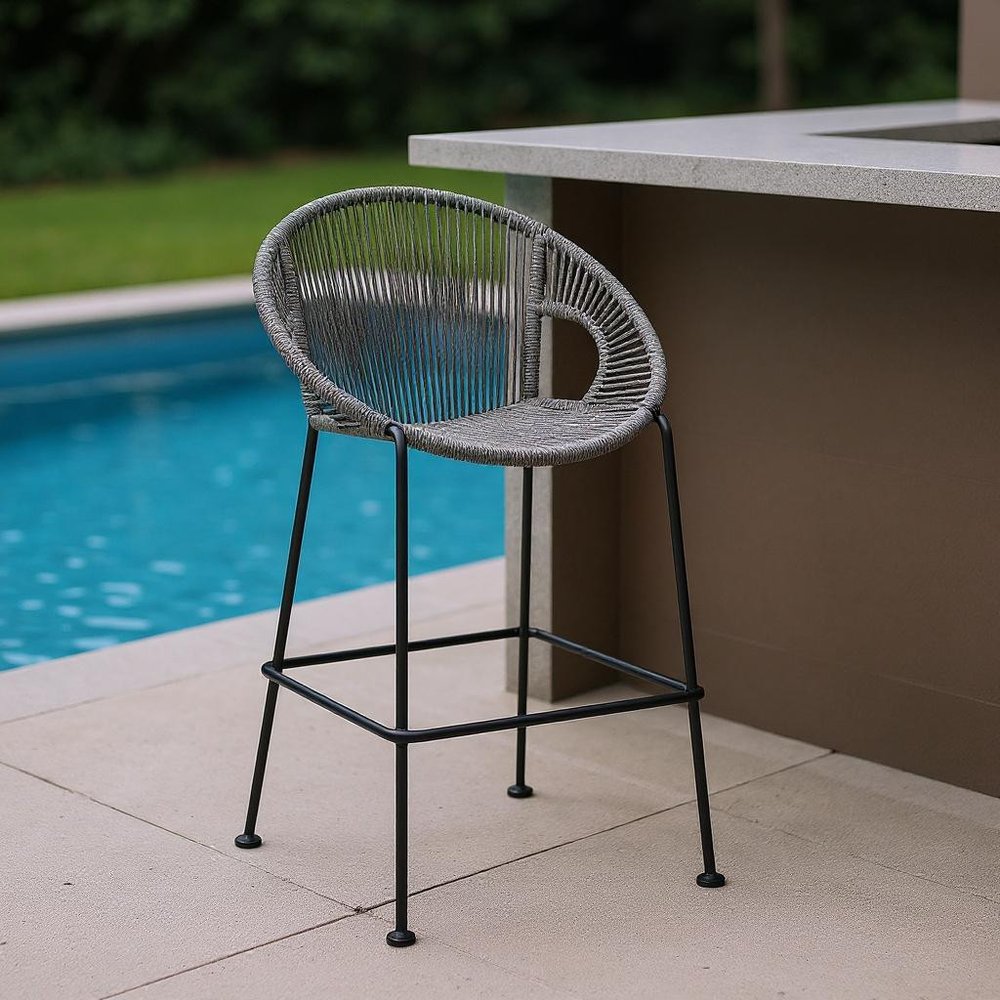 40" Light Gray Metal Low back Outdoor Counter Height Bar chair with Footrest