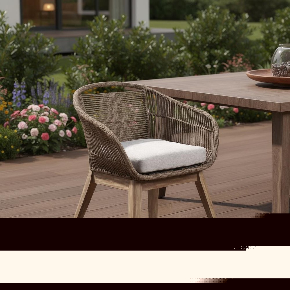 27" Gray and Natural Wood Solid Wood Outdoor Dining Chair with Gray Cushion