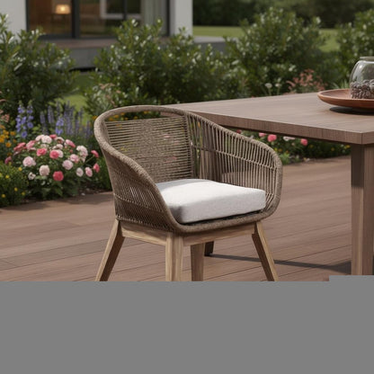 27" Gray and Natural Wood Solid Wood Outdoor Dining Chair with Gray Cushion