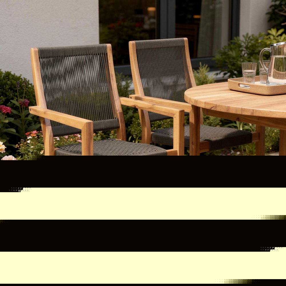 Set of Two 23" Charcoal and Natural Wood Solid Wood Outdoor Arm Chair