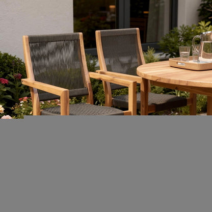 Set of Two 23" Charcoal and Natural Wood Solid Wood Outdoor Arm Chair