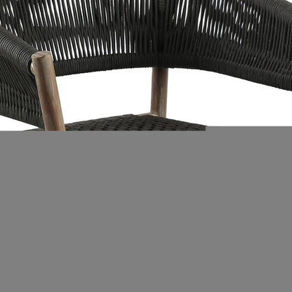 Set of Two 26" Black and Natural Wood Solid Wood Outdoor Dining Chair