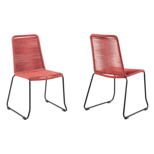 Set of Two 23" Red Metal Outdoor Dining Chair