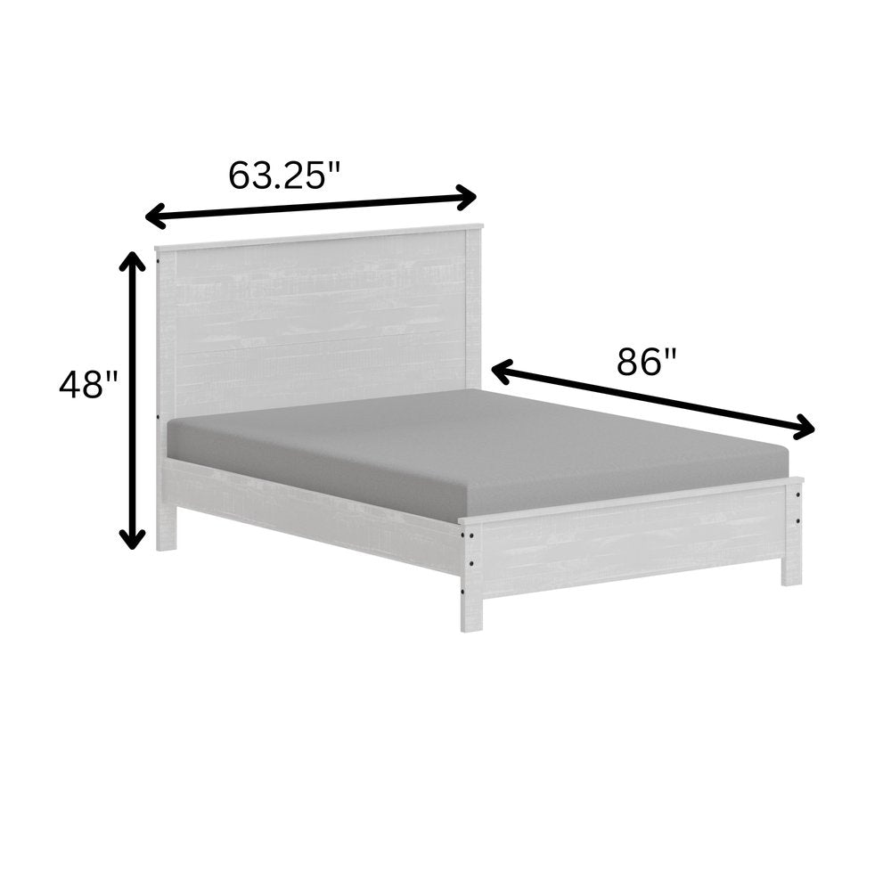 White Shiplap Texture Distressed Solid Wood Queen Bed Frame