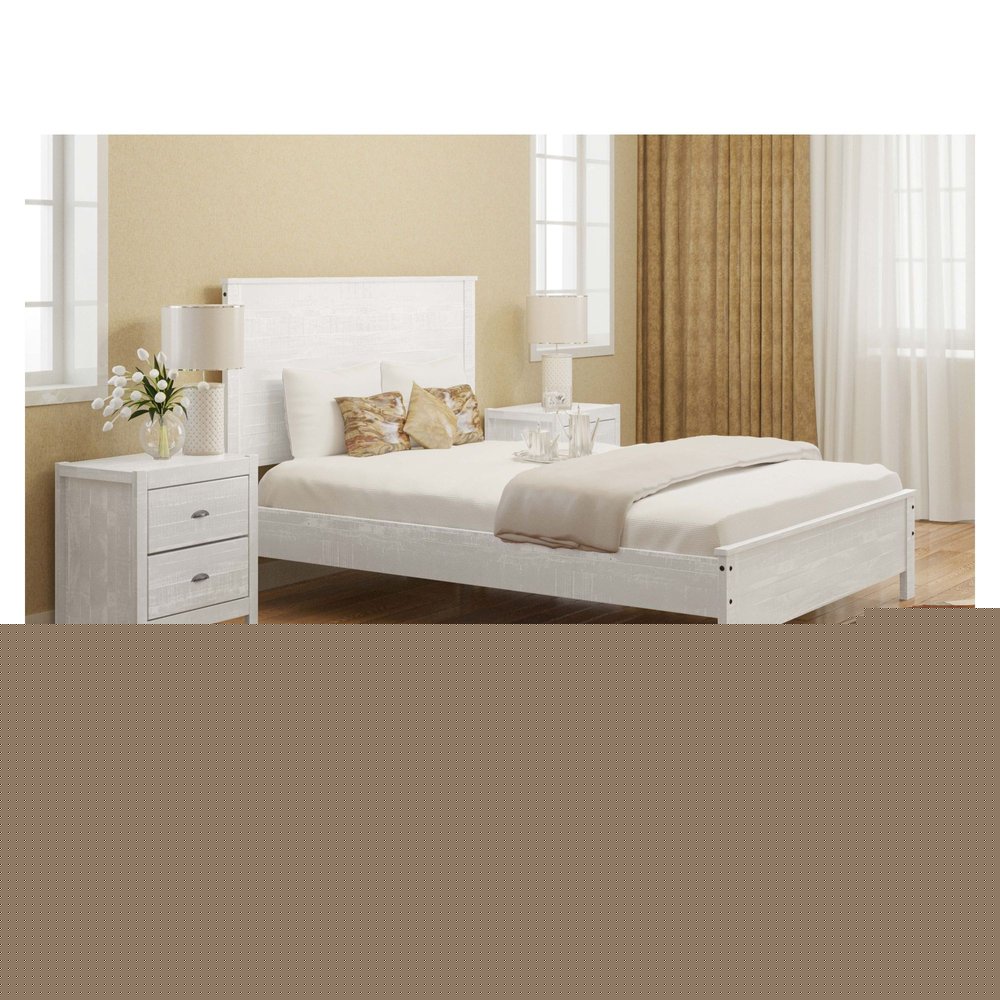 White Shiplap Texture Distressed Solid Wood Twin Bed Frame