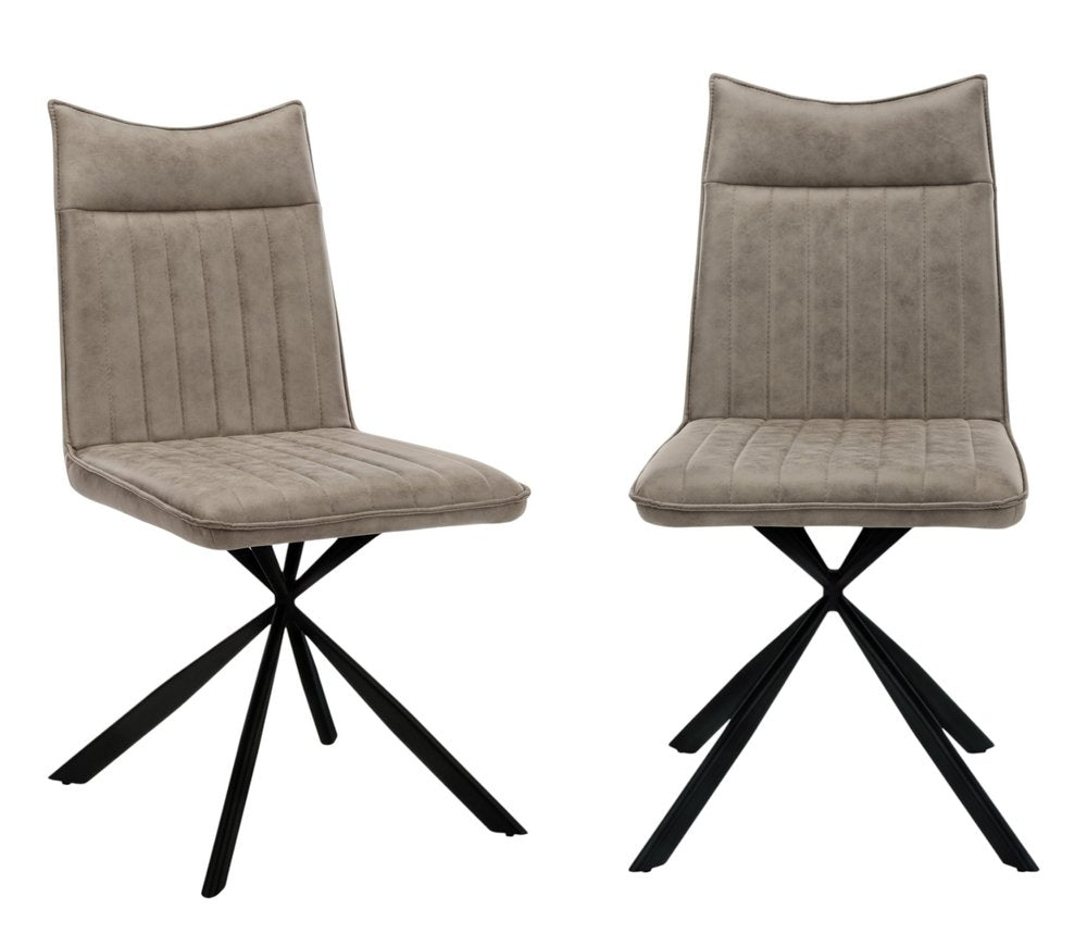 Set of Two Tufted Taupe And Black Upholstered Faux Leather Dining Parsons Chairs