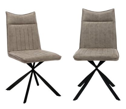 Set of Two Tufted Taupe And Black Upholstered Faux Leather Dining Parsons Chairs