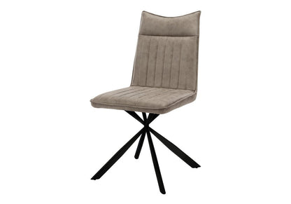 Set of Two Tufted Taupe And Black Upholstered Faux Leather Dining Parsons Chairs