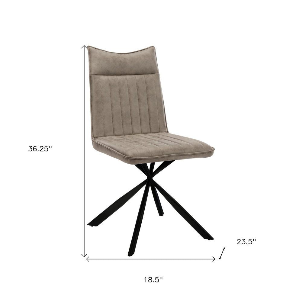 Set of Two Tufted Taupe And Black Upholstered Faux Leather Dining Parsons Chairs