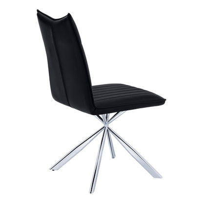 Set of Two Tufted Black And Silver Upholstered Faux Leather Dining Parsons Chairs
