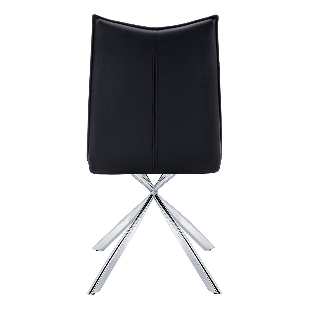 Set of Two Tufted Black And Silver Upholstered Faux Leather Dining Parsons Chairs