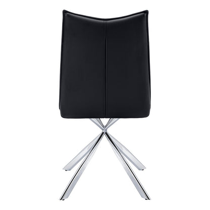 Set of Two Tufted Black And Silver Upholstered Faux Leather Dining Parsons Chairs