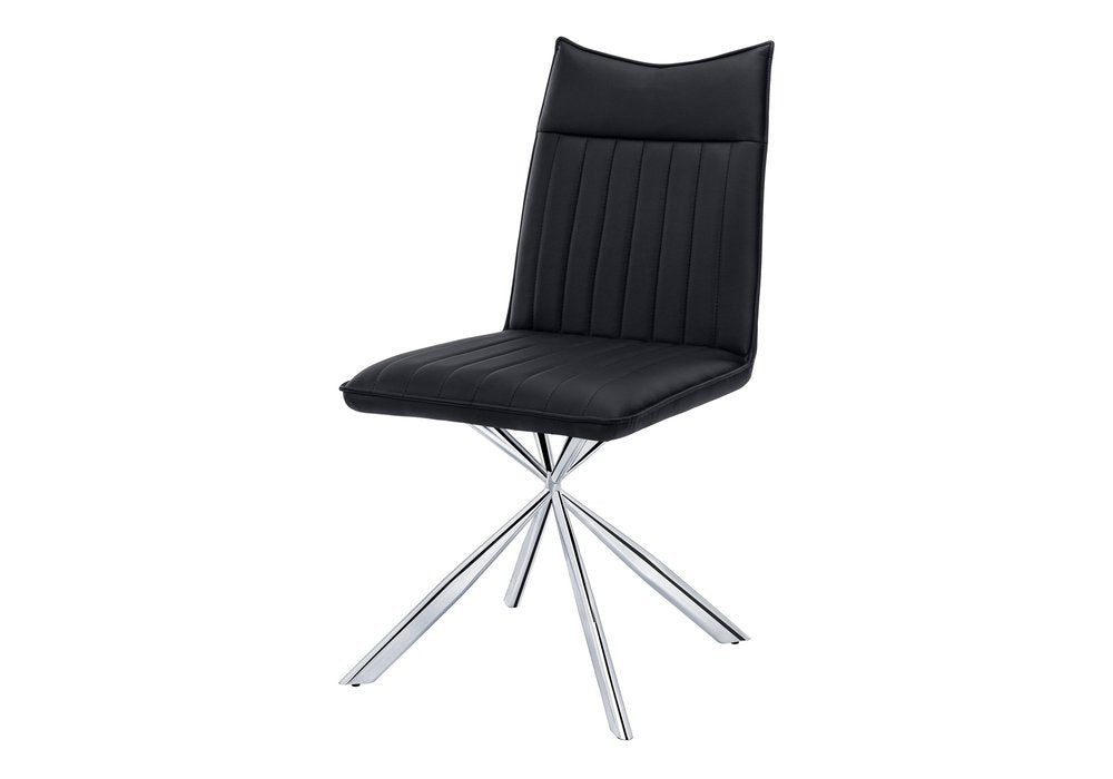 Set of Two Tufted Black And Silver Upholstered Faux Leather Dining Parsons Chairs