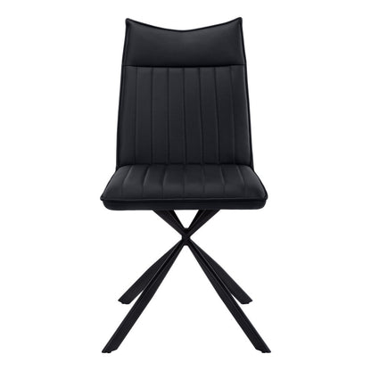 Set of Two Tufted Black Upholstered Faux Leather Dining Parsons Chairs
