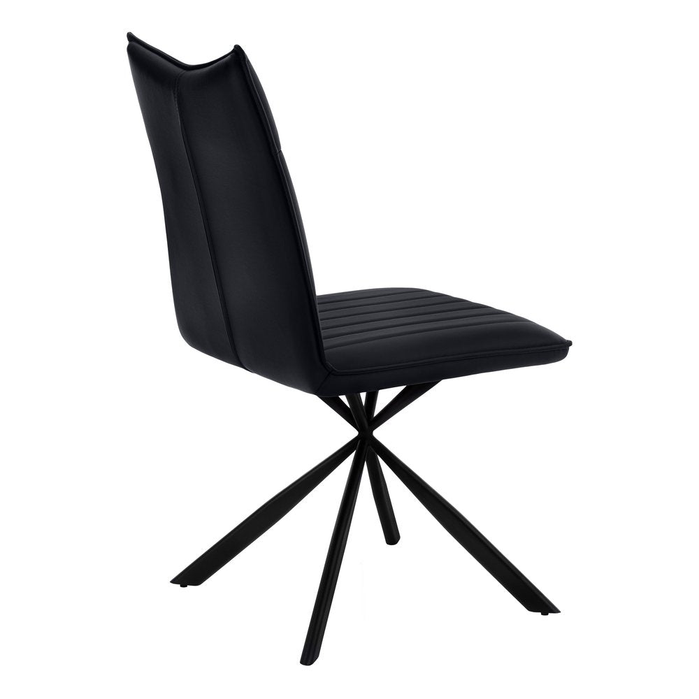 Set of Two Tufted Black Upholstered Faux Leather Dining Parsons Chairs