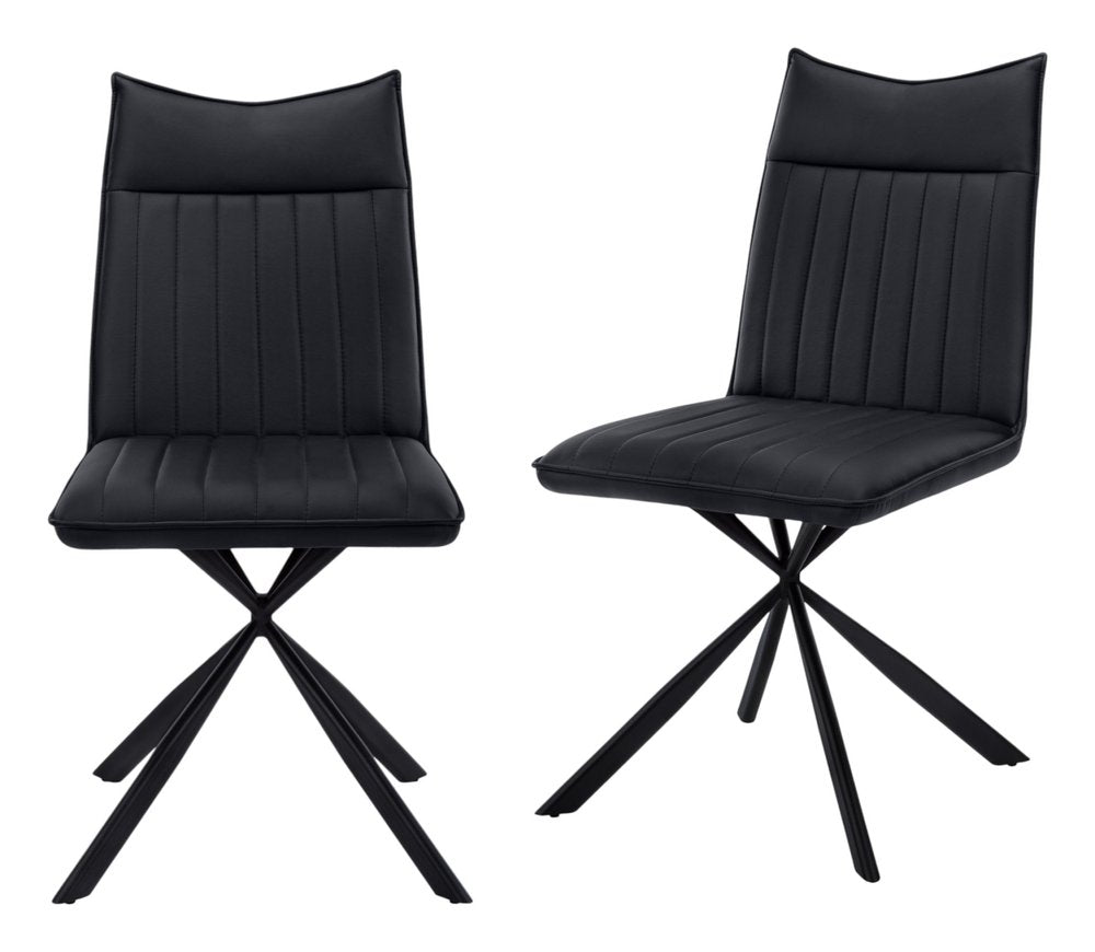 Set of Two Tufted Black Upholstered Faux Leather Dining Parsons Chairs