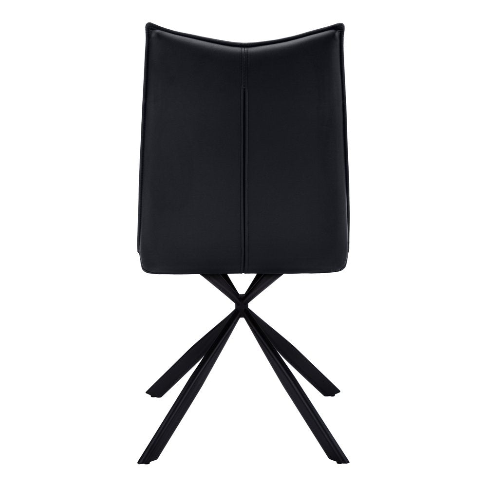 Set of Two Tufted Black Upholstered Faux Leather Dining Parsons Chairs