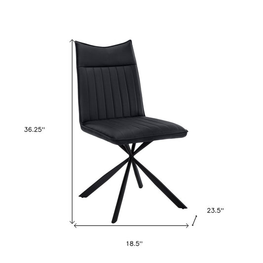 Set of Two Tufted Black Upholstered Faux Leather Dining Parsons Chairs