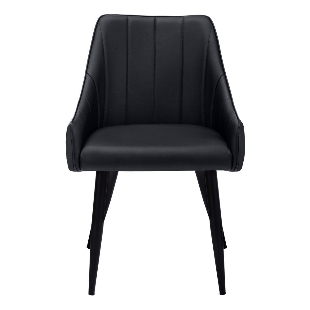 Set of Two Tufted Black Upholstered Faux Leather Dining Arm Chairs