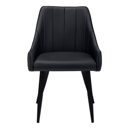 Set of Two Tufted Black Upholstered Faux Leather Dining Arm Chairs