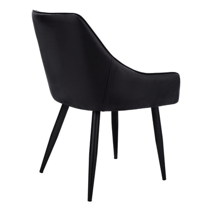 Set of Two Tufted Black Upholstered Faux Leather Dining Arm Chairs
