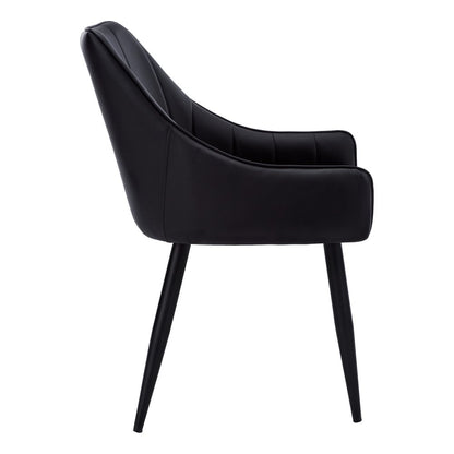 Set of Two Tufted Black Upholstered Faux Leather Dining Arm Chairs