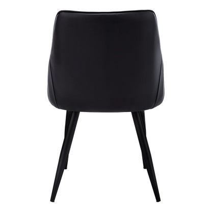 Set of Two Tufted Black Upholstered Faux Leather Dining Arm Chairs