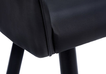 Set of Two Tufted Black Upholstered Faux Leather Dining Arm Chairs