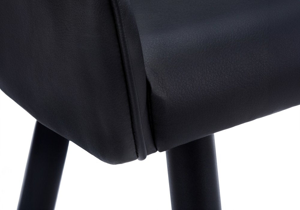 Set of Two Tufted Black Upholstered Faux Leather Dining Arm Chairs