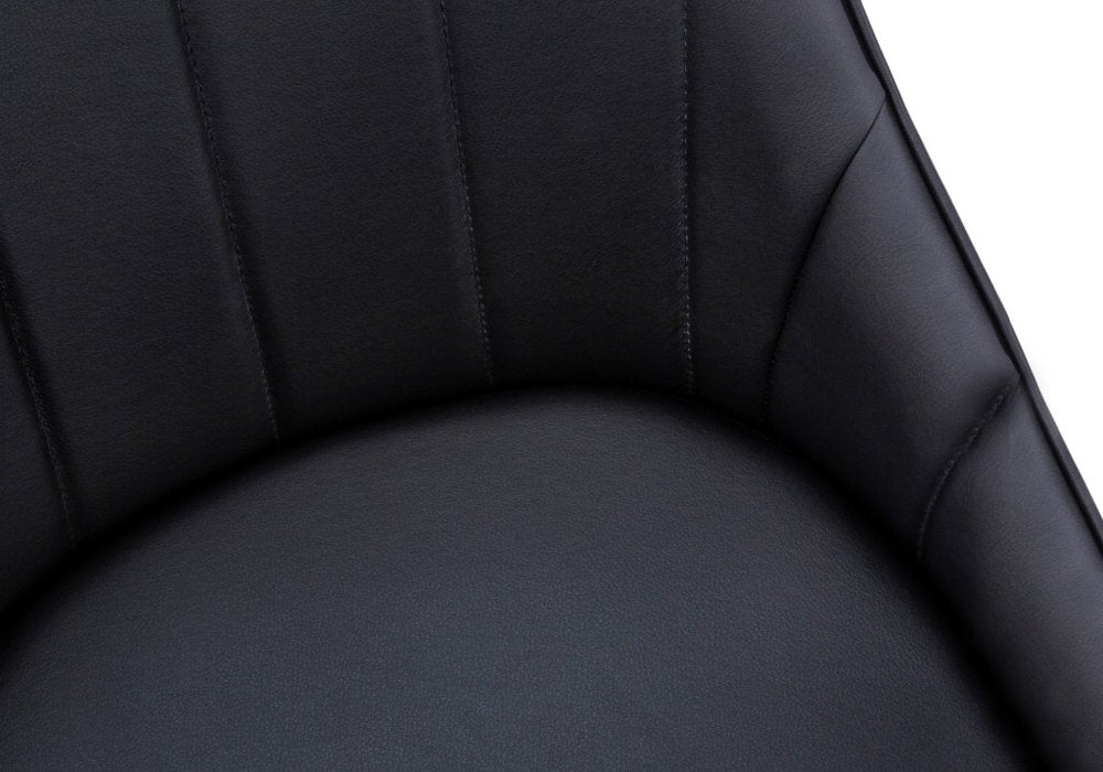 Set of Two Tufted Black Upholstered Faux Leather Dining Arm Chairs