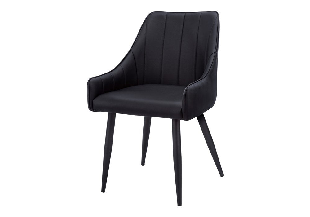 Set of Two Tufted Black Upholstered Faux Leather Dining Arm Chairs
