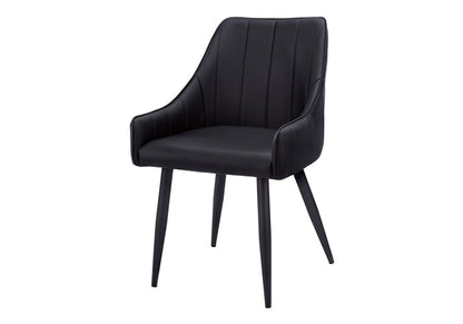 Set of Two Tufted Black Upholstered Faux Leather Dining Arm Chairs